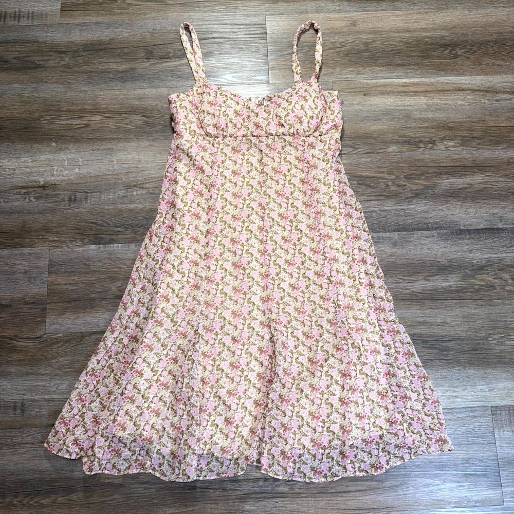 Dressbarn Sundress Womens 6P Petite Pink Floral Chiffon Cami Spaghetti Strap